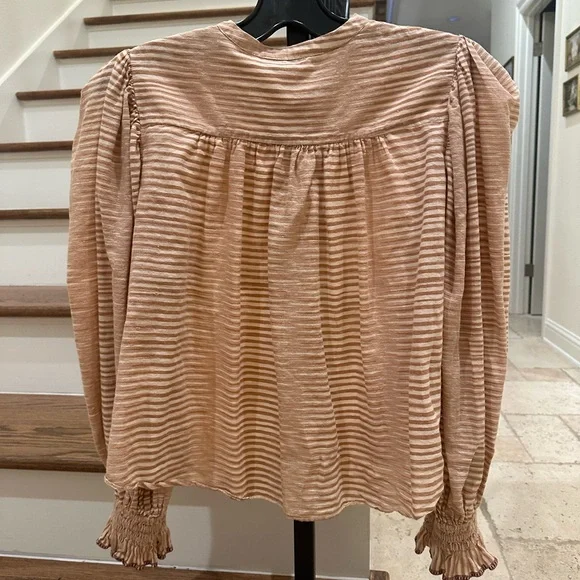 Ulla Johnson Tan Striped Button-Up Blouse - Picture 3 of 6